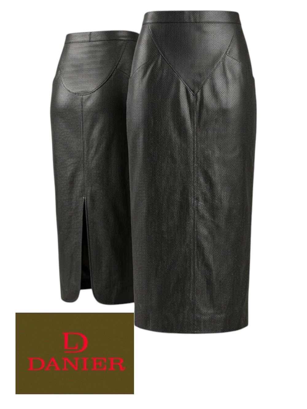 Vintage Danier Genuine Black Leather Midi Pencil Skirt Mob Wife Corporate Chic